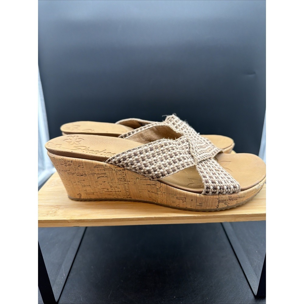 Skechers Beverlee Delighted Cork Wedge Sandals Luxe Foam 10 Brown Womens